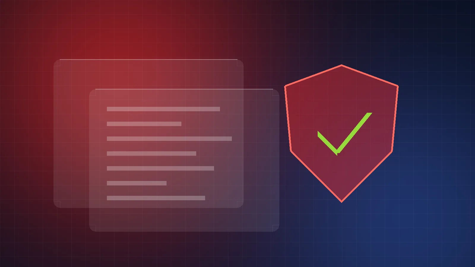 Abstract illustration of a shield over layered code panels