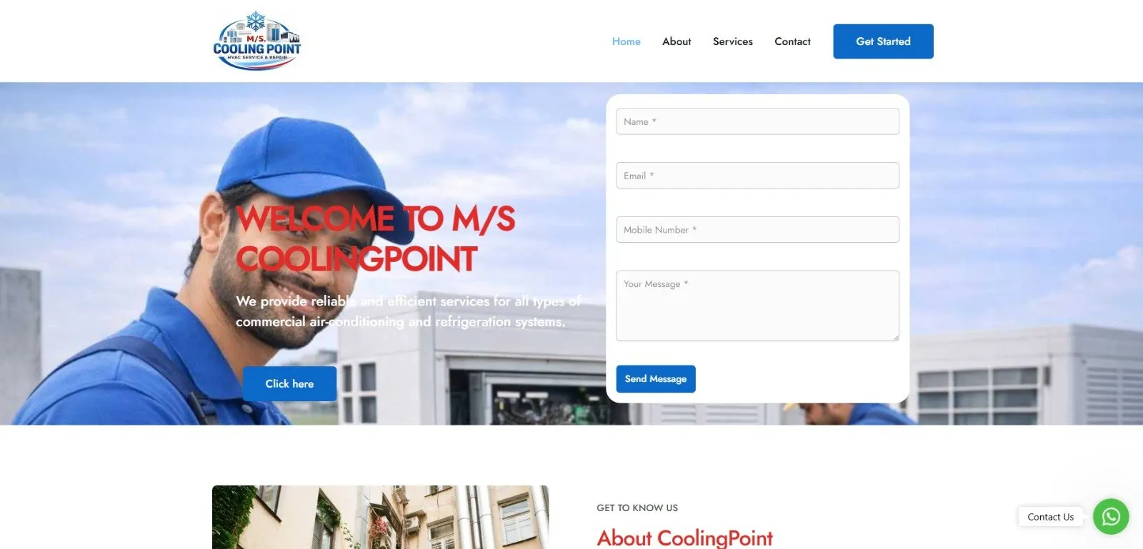 Homepage of the CoolingPoint website