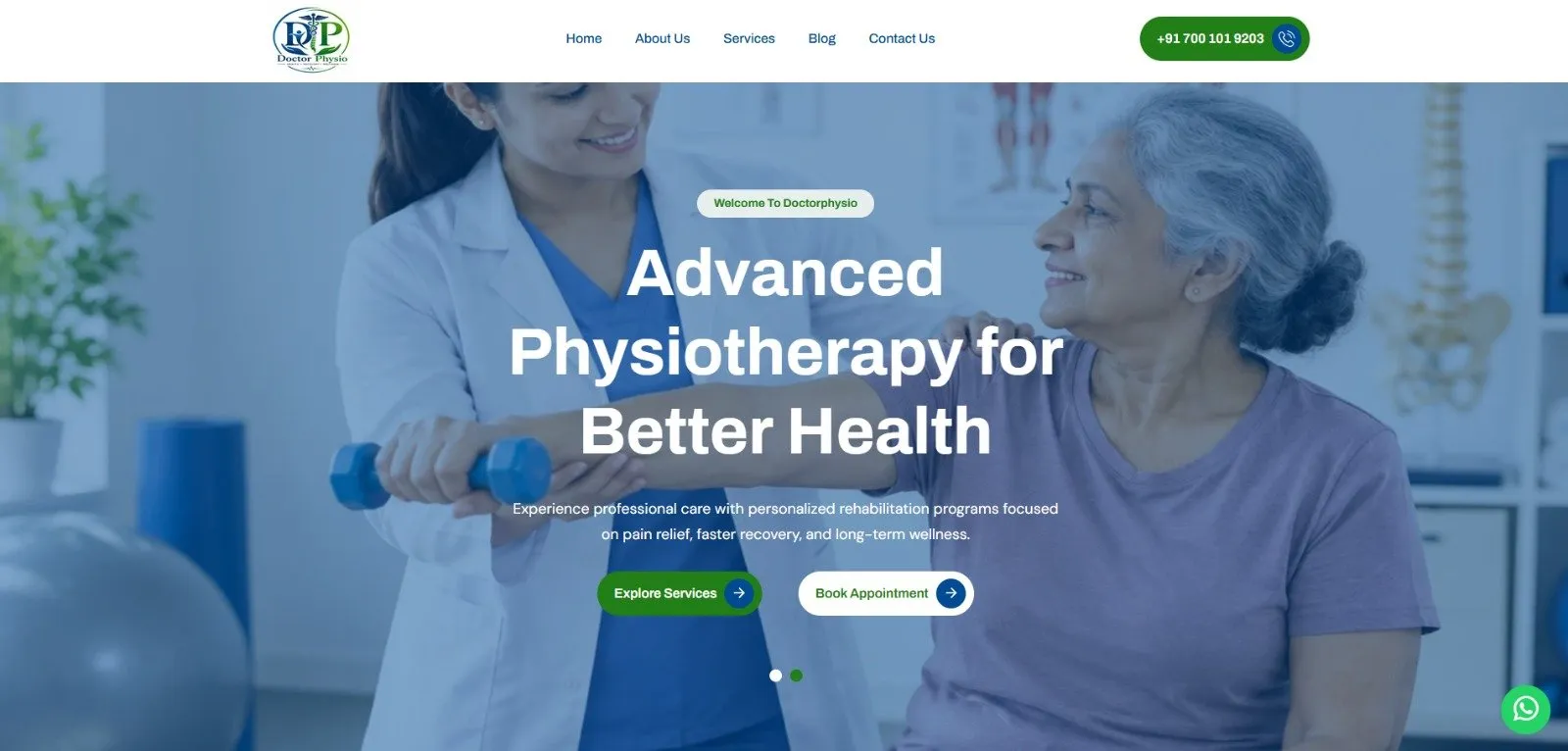 Homepage of the DoctorPhysio website